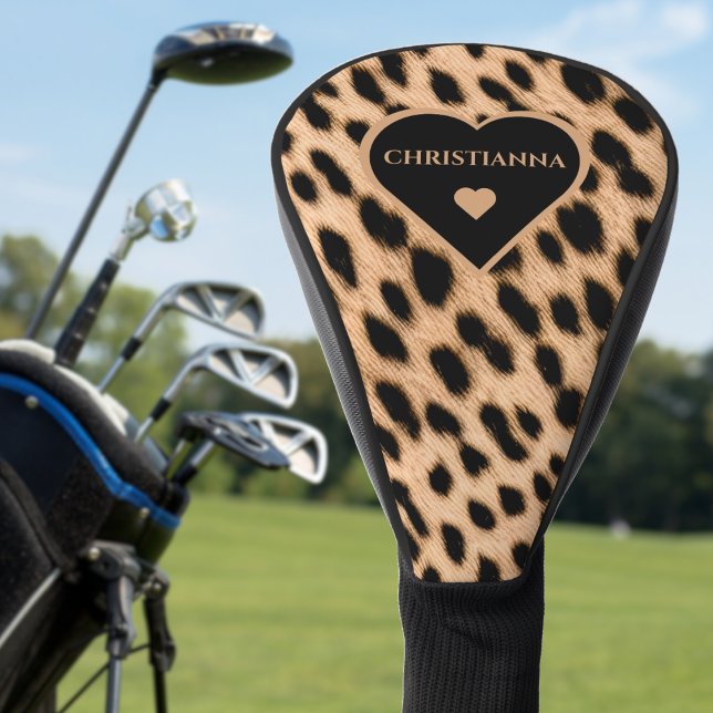 Cheetah Print Pattern Tan Brown & Black Heart Golf Head Cover (Cheetah Print Pattern Tan Brown & Black Heart Golf Head Cover)