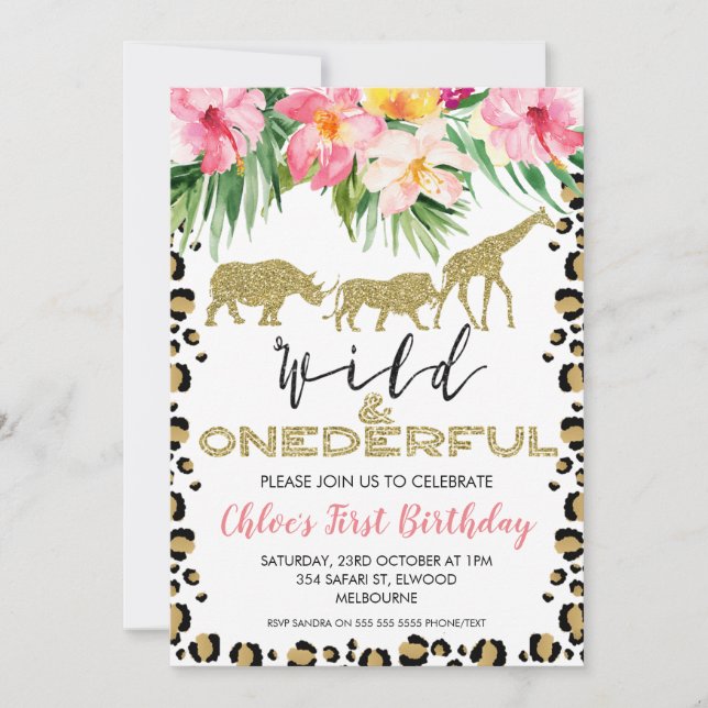 Cheetah Print Safari Wild Onederful Birthday Invitation (Front)