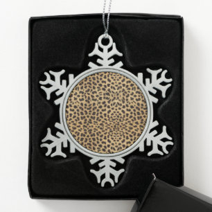 Cheetah Print Snowflake Pewter Christmas Ornament