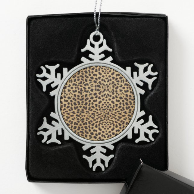 Cheetah Print Snowflake Pewter Christmas Ornament (Box)