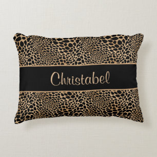 Cheetah Print Spots Black & Tan Custom Name Decorative Cushion