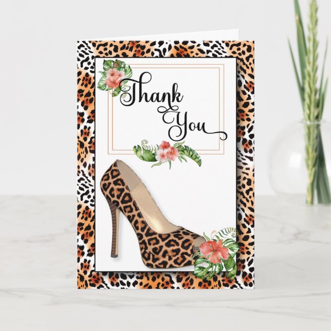 Cheetah Print Tropical Thank You Card (Front)