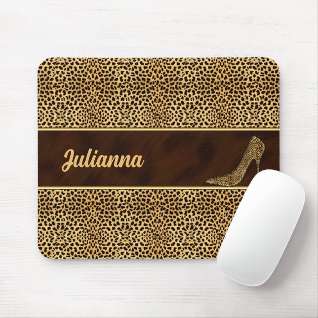 Cheetah Print with a Stiletto Heel Mouse Mat (With Mouse)