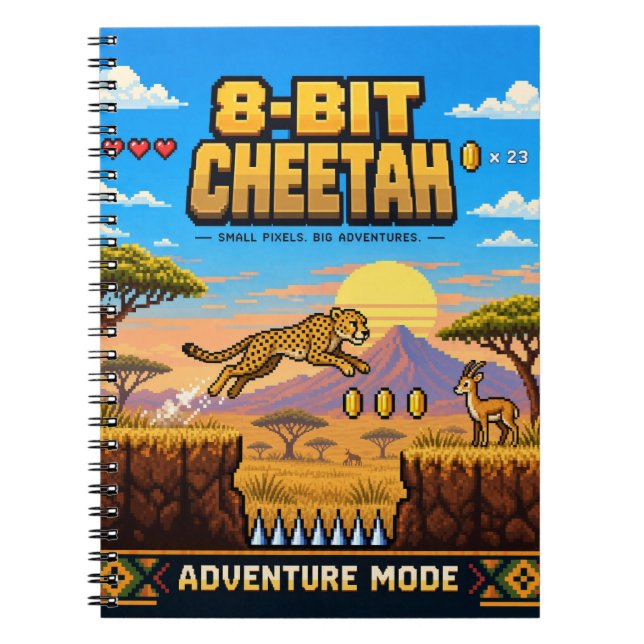 Cheetah, Retro 8-Bit Pixel Art Notebook (Front)