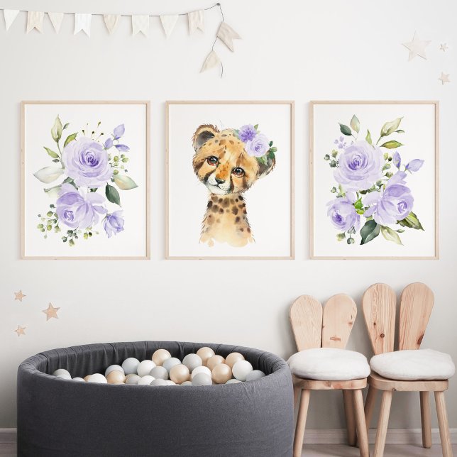 Cheetah, Safari, Purple Flowers, Gender Neutral (Creator Uploaded)