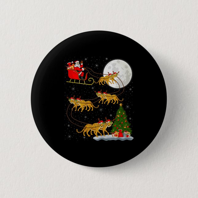 Cheetah Santa Sleigh Flying Funny Magical Christma 6 Cm Round Badge (Front)