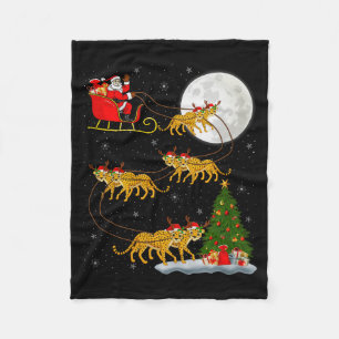 Cheetah Santa Sleigh Flying Funny Magical Christma Fleece Blanket