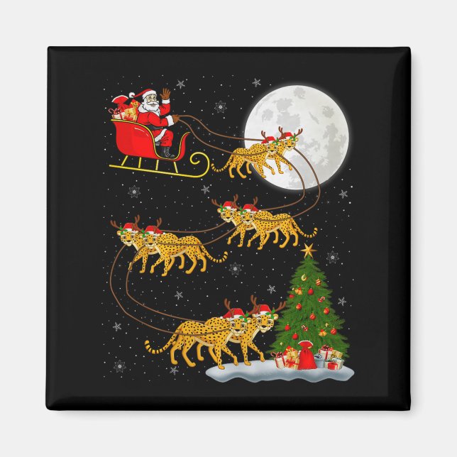 Cheetah Santa Sleigh Flying Funny Magical Christma Magnet (Front)