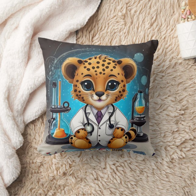Cheetah Scientist Experiment Print Cushion (Blanket)
