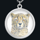 Cheetah Silver Plated Necklace<br><div class="desc">Watercolor portrait of cheetah</div>