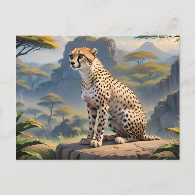 Cheetah sitting up in  postcard (Front)
