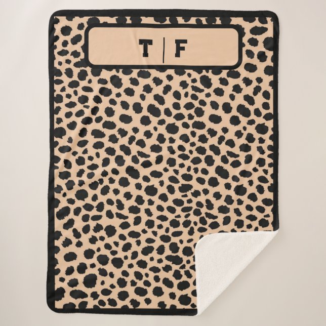 Cheetah Skin Print Initial Monogram | Sherpa Blanket (Front)
