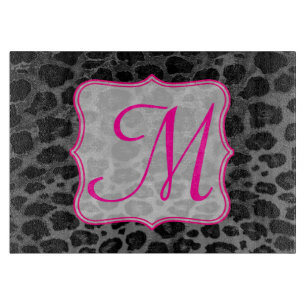 Cheetah Spot Animal Monogram Glass Cutting Board