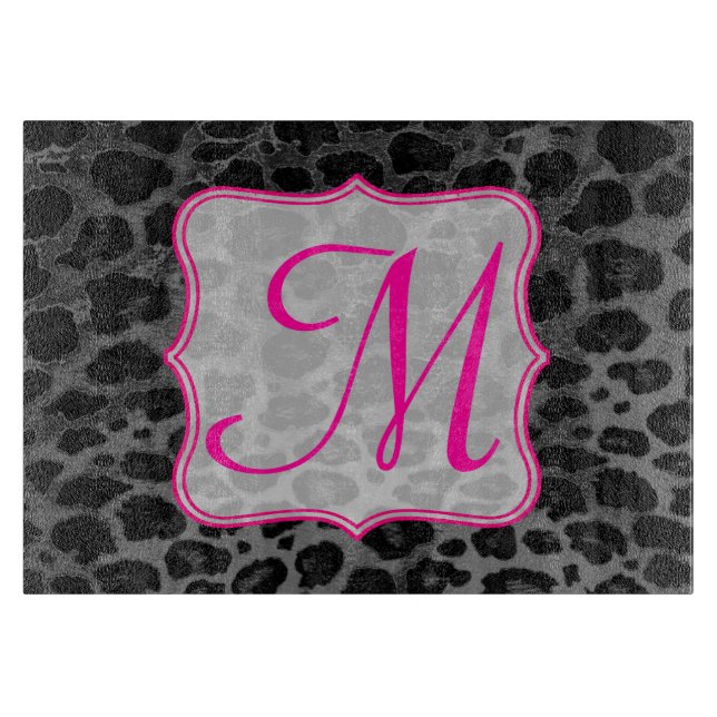 Cheetah Spot Animal Monogram Glass Cutting Board (Front)
