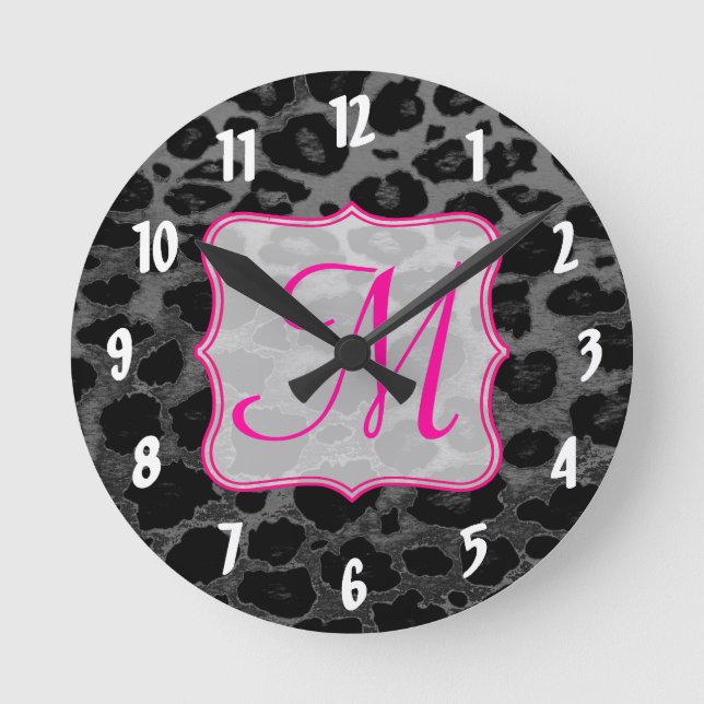 Cheetah Spot Animal Monogram Initial Wall Clock (Front)