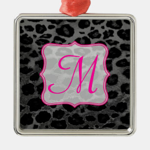 Cheetah Spot Animal Prin Monogram Initial Ornament
