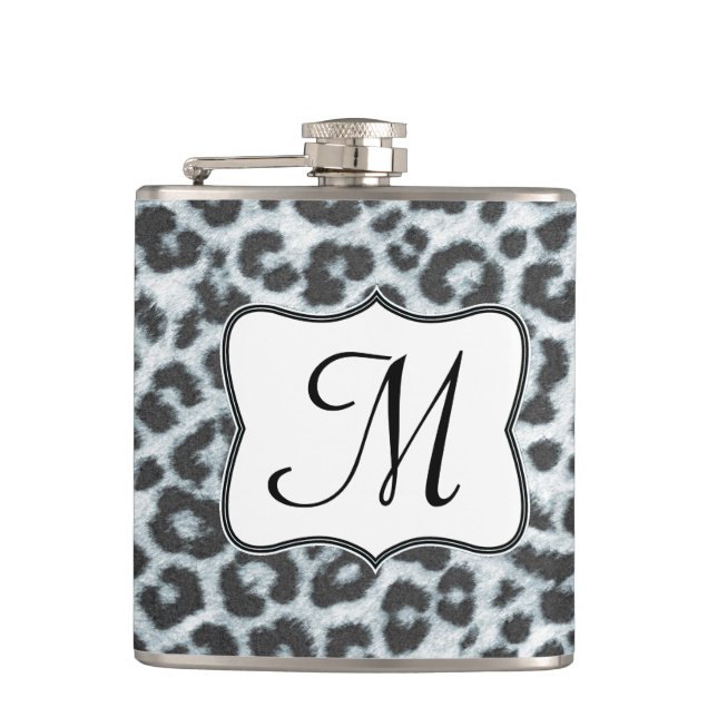 Cheetah Spot Animal Print Monogram Whiskey Flask (Front)