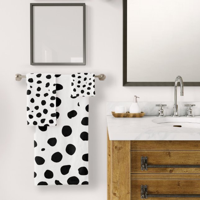 Cheetah Spots Black White  Bath Towel Set (Cheetah Spots Black White Bath Towel Set by Looly Elzayat
)