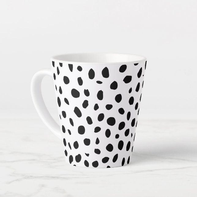 Cheetah Spots Black White  Latte Mug (Left Angle)