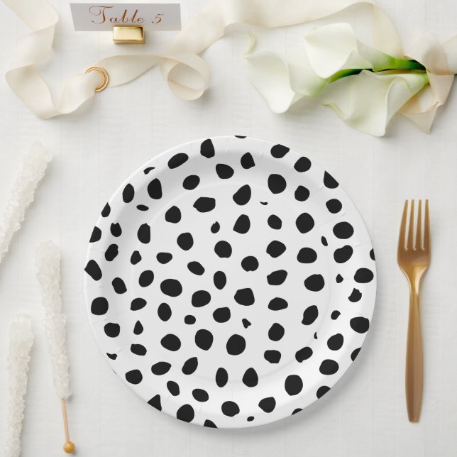 Cheetah Spots Black White  Paper Plate (Wedding)