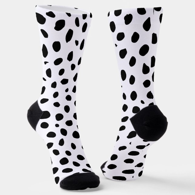 Cheetah Spots Black White Socks (Angled)