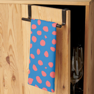 Cheetah spots Coral and Blue Tea Towel