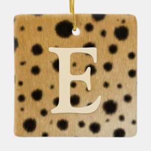 Cheetah Spots Fur Ivory Monogram & Custom Message Ceramic Ornament