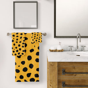 Cheetah Spots Orange Black Bath Towel Set