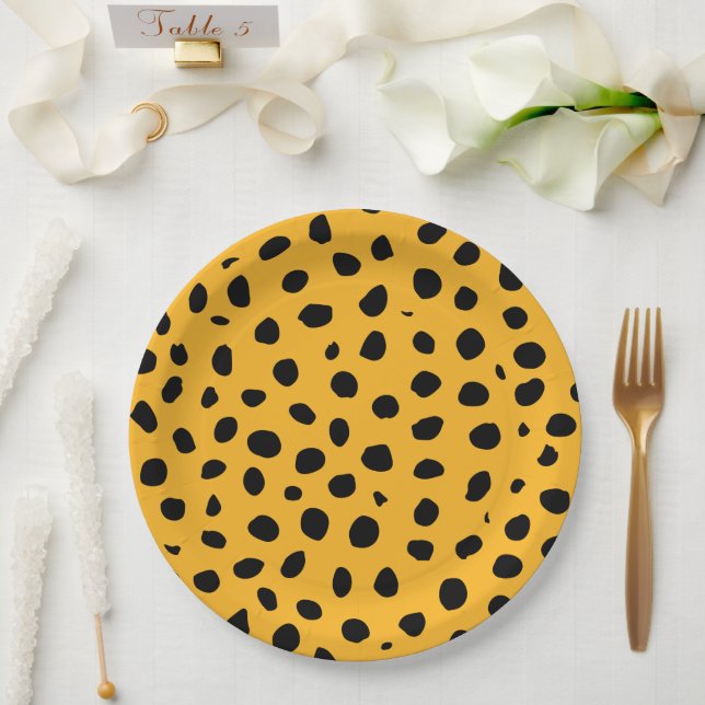  Cheetah Spots Orange Black Paper Plate (Wedding)