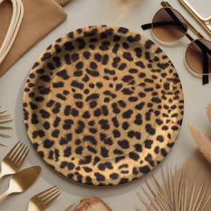 Cheetah Spots Pattern Gold Black ID1155 Paper Plate