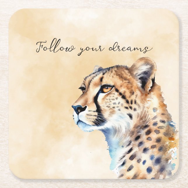 Cheetah Square Paper Coaster (Front)