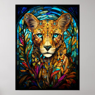 Cheetah Stained Glass Portrait Wildlife Window Art Poster