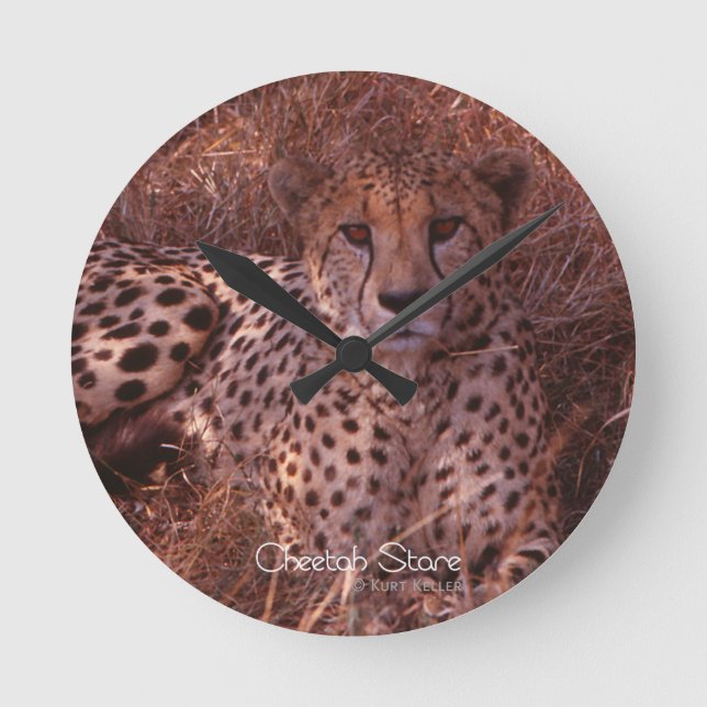 Cheetah Stare Round Clock (Front)