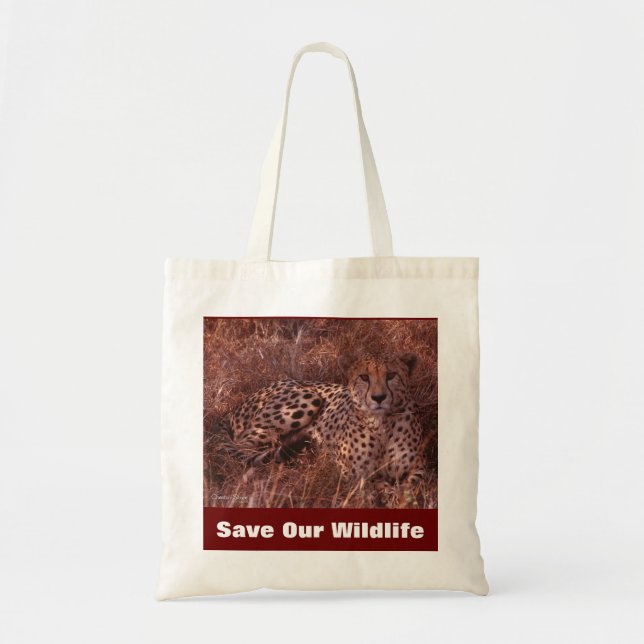 Cheetah Stare Save Our Wildlife Tote Bag (Front)