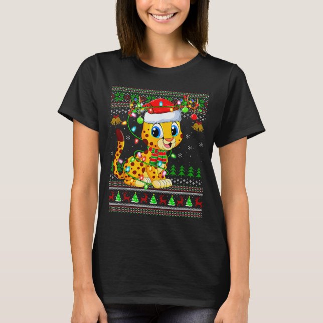 Cheetah Ugly Christmas Sweaters Holiday Santa Cute (Front)