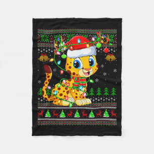 Cheetah Ugly Christmas Sweaters Holiday Santa Cute Fleece Blanket