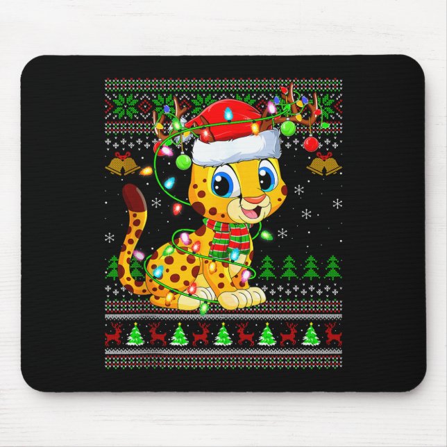 Cheetah Ugly Christmas Sweaters Holiday Santa Cute Mouse Mat (Front)
