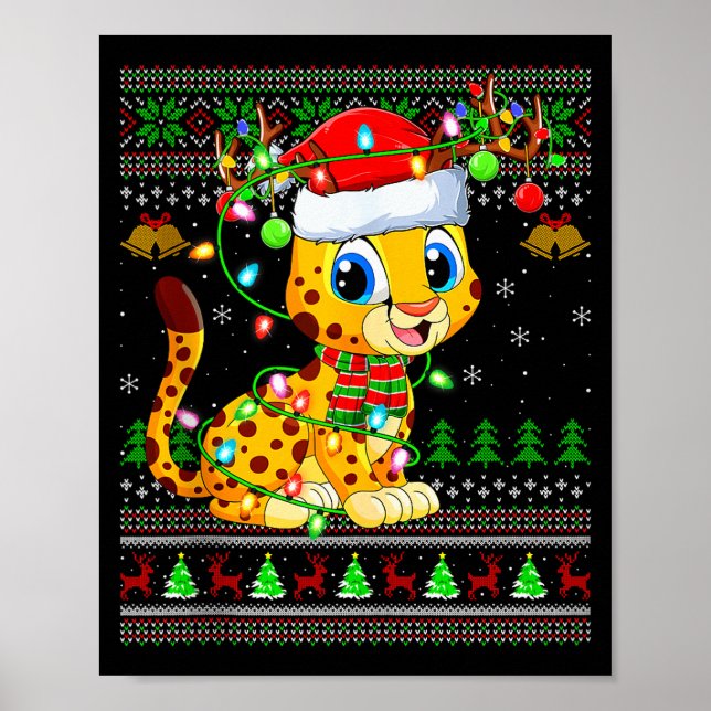Cheetah Ugly Christmas Sweaters Holiday Santa Cute Poster (Front)
