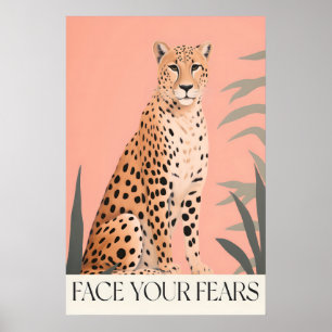 Cheetah Wall Art Print Positive Affirmation, Peach