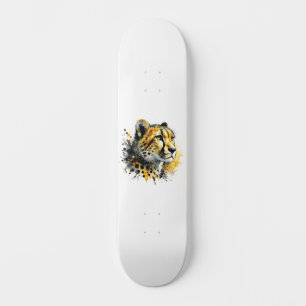 Cheetah Watercolor Ink Splatter Skateboard