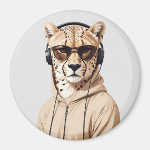 Cheetah Wearing Hoodie Funny Cool Animal Character Magnet
