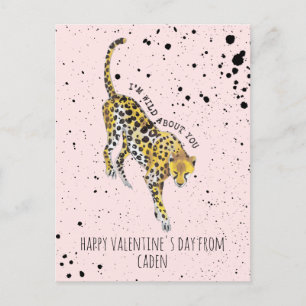 Cheetah Wild About You Classroom Valentine Postcard