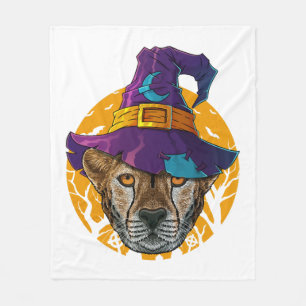 Cheetah Witch Funny Halloween Costume Creepy Moon Fleece Blanket