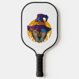 Cheetah Witch Funny Halloween Costume Creepy Moon Pickleball Paddle