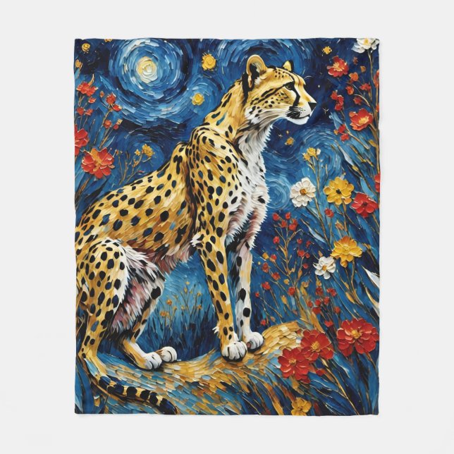 Cheetah with Flowers Fleece Blanket (Front)