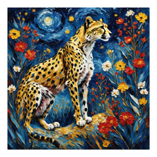 Cheetah with Flowers Photo Print