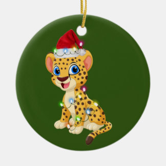 Cheetah With Hat Lights Christmas Ceramic Tree Decoration