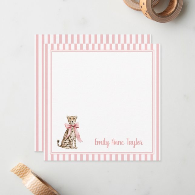 Cheetah With Pink Bow and Stripes Card (Front/Back In Situ)