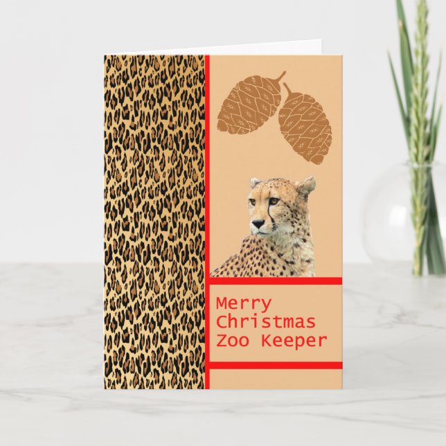 Cheetah Zoo Keeper Christmas Card (Front)