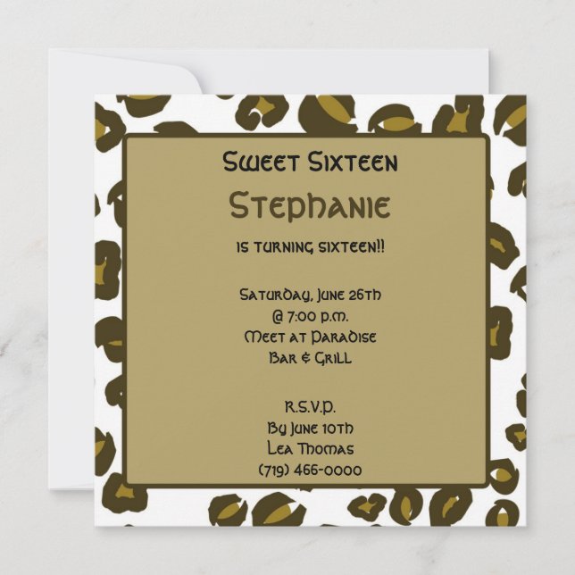 cheetahprint sweet 16 invitation (Front)